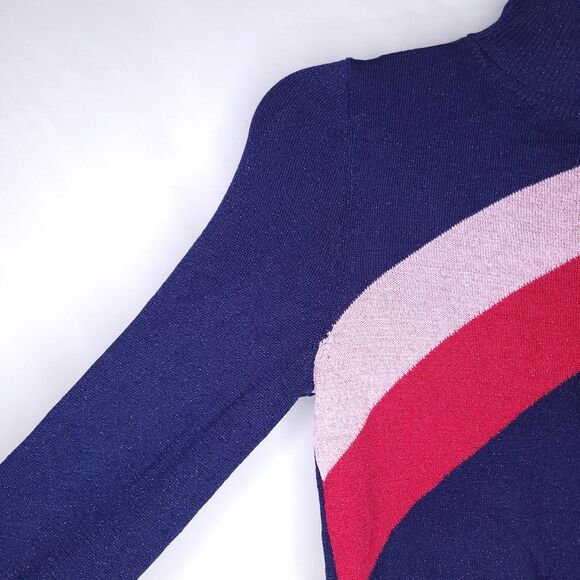 Lovers + Friends Sweater XS Navy Turtleneck Chevron Metallic NWT - Picture 3 of 11